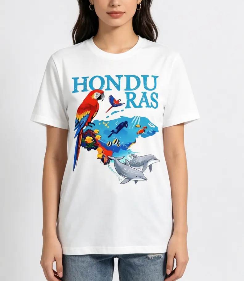 1-Pack Honduras Themed Graphic T-Shirt for Women, Casual Cotton Knit Fabric, Round Neck, All-Season Comfort, Regular Fit, Lightweight & Breathable, Machine Washable, Spring/Summer Wear