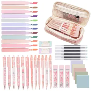 Stationary Set, 1 Set Aesthetic School Supplies with Highlighters, Mechanical Pencils, Color Ink Gel Pens, Pencil Case, Bible Study Supplies Stationery Set