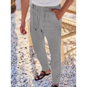 Men's casual and fashionable linen pants, pants, drawstring wide leg pants, comfortable and breathable multi-functional work commuting clothes, all season fit styleRAIMENTRY