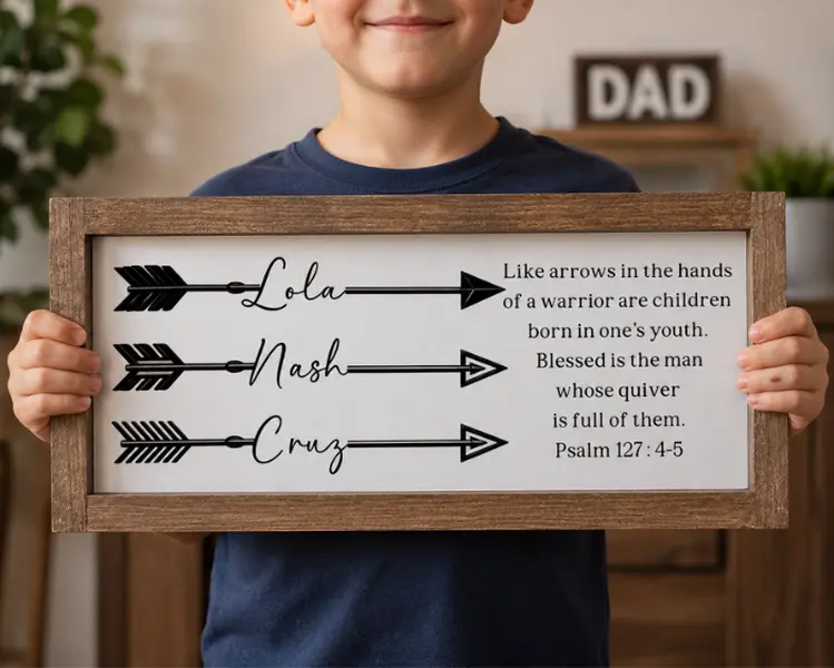 Personalized Raising Arrows Sign with Kids Name, Custom Christian Dad Arrow Plaque, Psalm 127 Wall Art, Fathers Day Sign, Gift For Dad