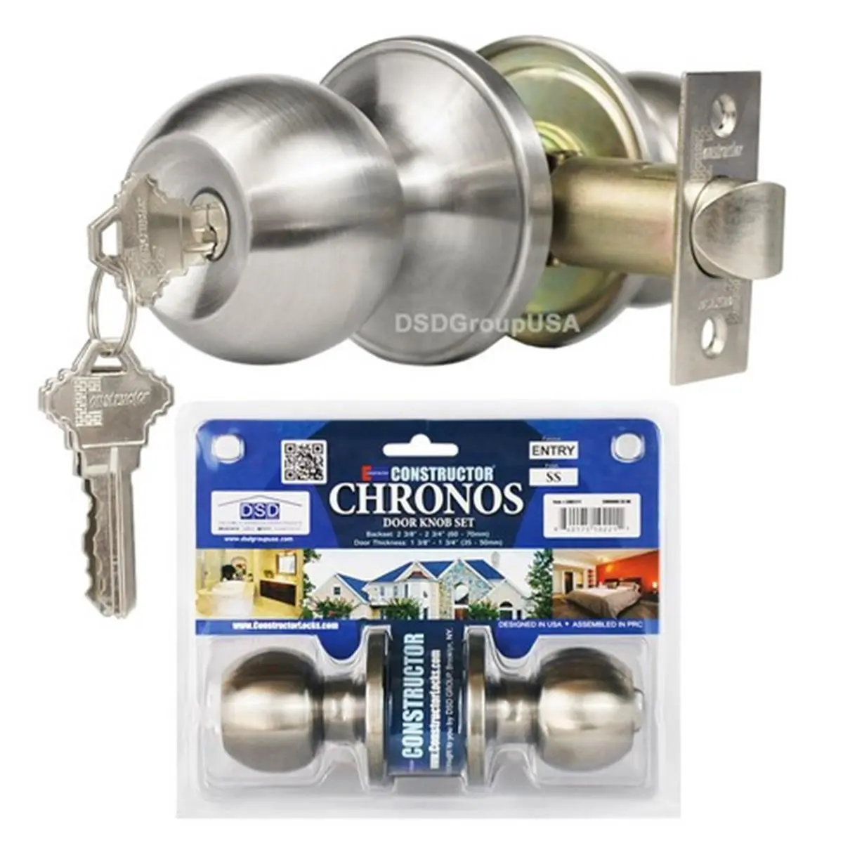 Constructor Chronos Entry Door Lever Lock Set - 3x7.5x4.5 in. Stainless Steel Door Levers and Handles Knob Set, Handles Door Levers