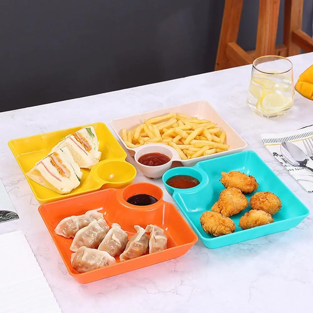 4 count Chips and Salsa Serving Dish Plates, Veggie Platter Dipping Serving Trays with Sauce Rack for Buffet Family Party Appetizer Sushi Taco Salsa Charcuterie Barbecue Plate,  (Mixed Colors)