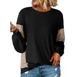 DOKOTOO Women's Colorblock Sweatshirt Crewneck Patchwork Long Sleeve Knit Pullover Shirts Knitted Top Dressy Casual Tops Womenswear Knitwear