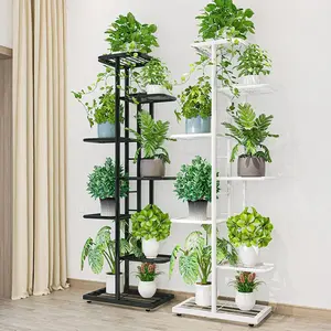 8-Tier Metal Plant Stand, Vertical Tall Flower Pot Holder, Space Saving Corner Display Rack Holds 9 Pots, Heavy Duty Indoor Outdoor Organizer for Garden Balcony Living Room Garage Home Decor