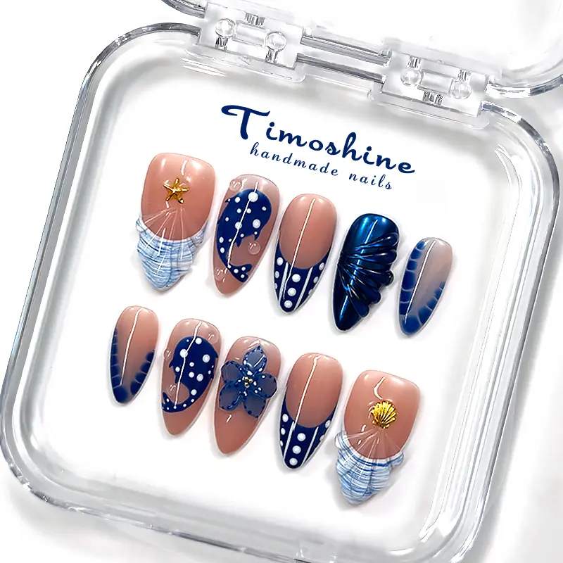 Timoshine DEEPSEA ARIA Handmade Press On Nails Glossy Design for Quick Stylish Manicure Easy Application Elegant Style