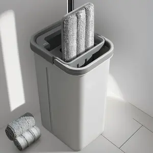 Mop and Bucket with Wringer Set, Hands Free Flat Floor Mop and Bucket, with 3 Washable Microfiber Pads, Wet and Dry Use, Floor Cleaning System