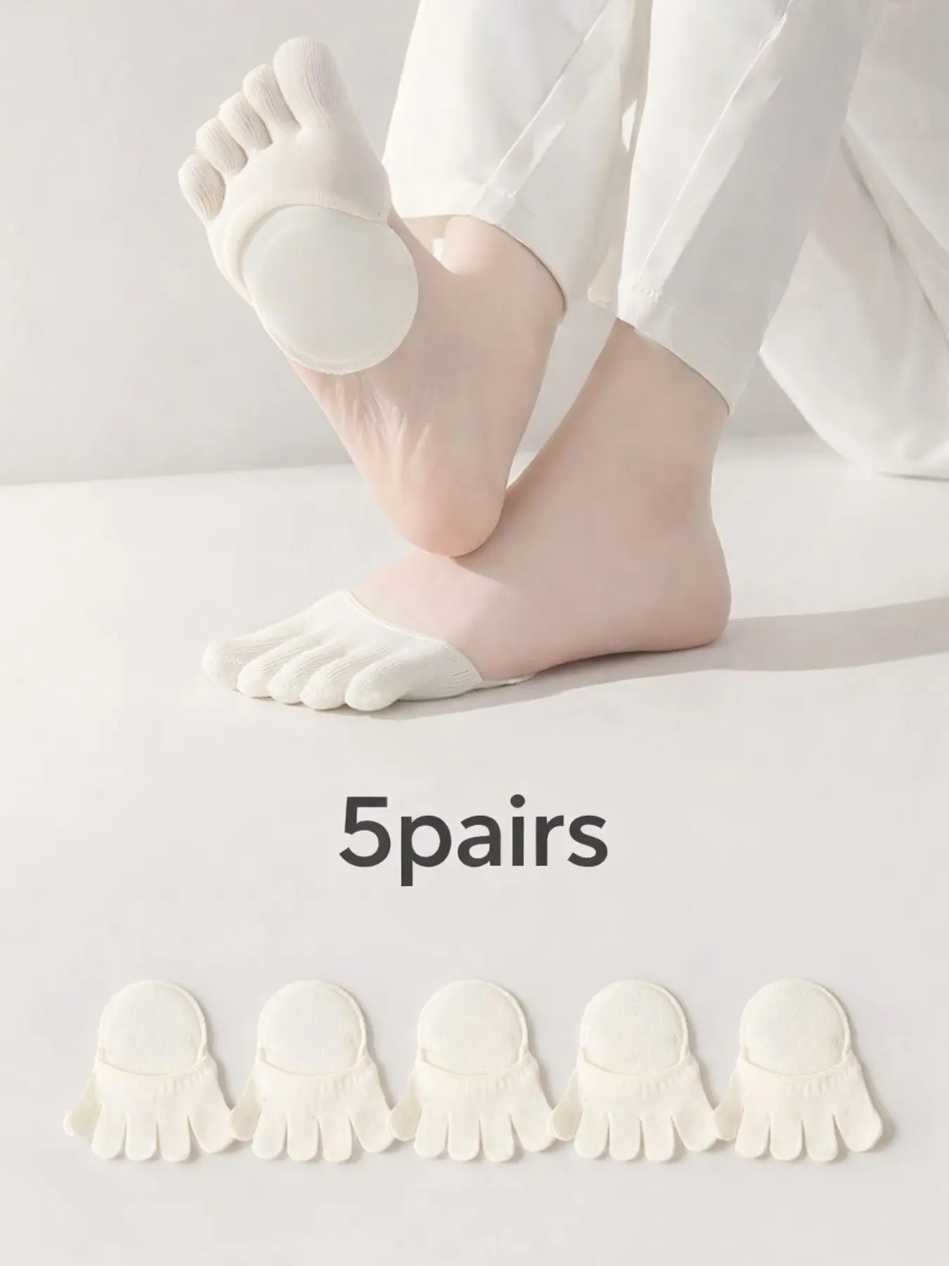 5 Pairs Women's Half-Covered Toe Socks, Five-Toe Style, Casual, Suitable for High Heels, Breathable, Invisible, Anti-Slip, Fit, Sweat-Wicking, Ventilated Design, Non Slip Socks