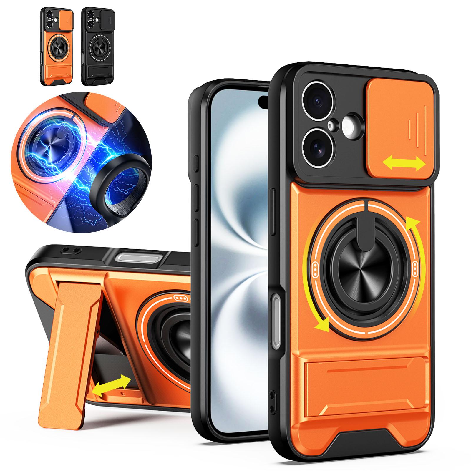 Case for iPhone 17 16 15 Pro Max 17 Air Plus with Slide Camera Lens Protection Cover, 360° Rotating Ring Kickstand, MagSafe Magnetic Holder, Military Grade Shockproof Protective Phone Cover