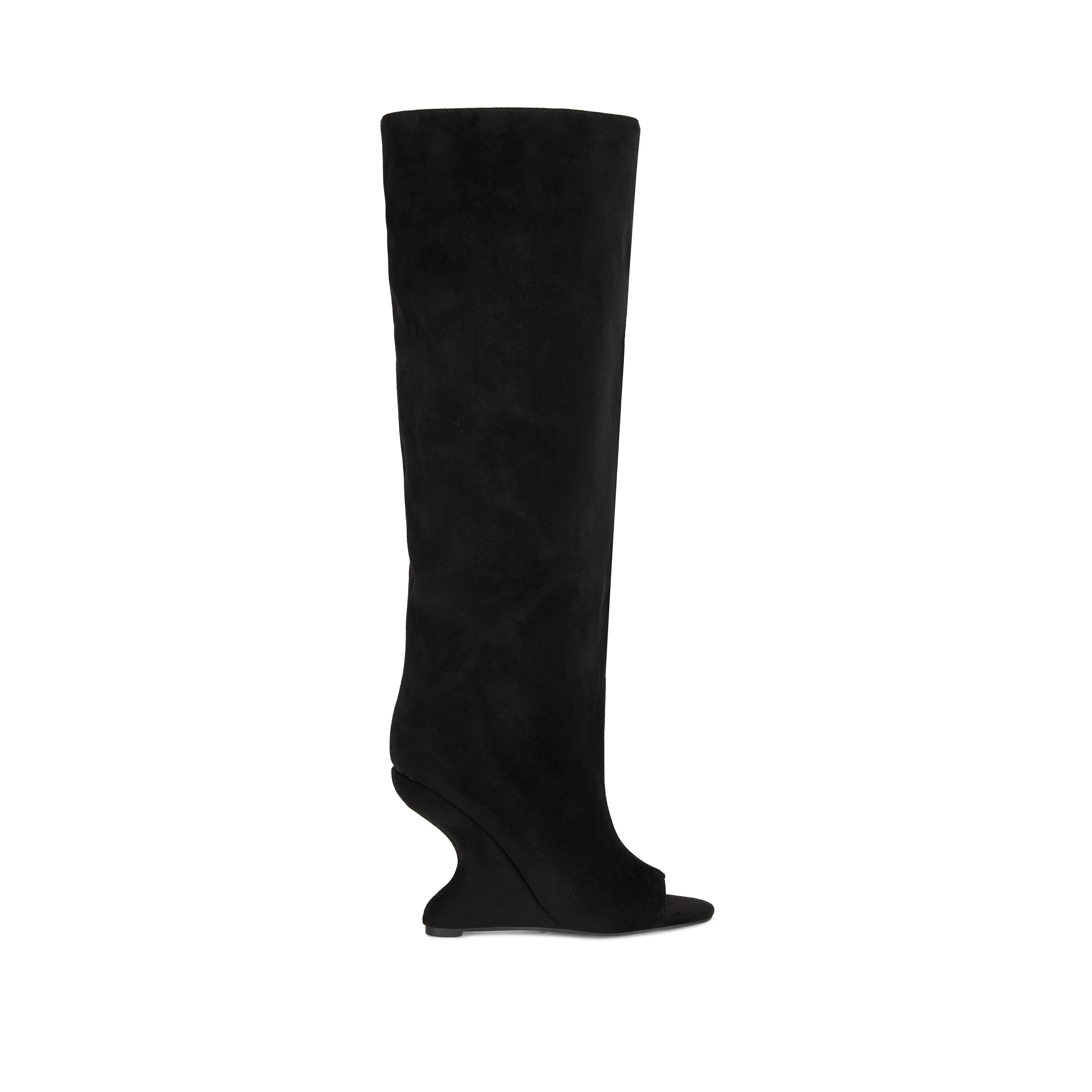VINCENT-BLACK PEEP TOE WEDGE SLOUCH BOOT