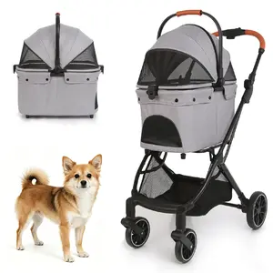 Foldable Pet Stroller for Small to Medium Dogs & Cats, Detachable Basket, 66 lbs Weight Capacity, with Storage Basket & Pet Pad, Portable for Travel & Carrying