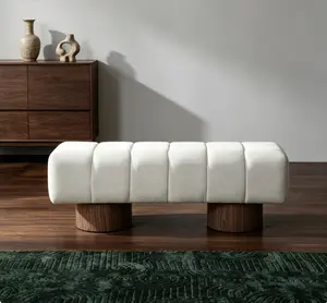 Beige Chenille Upholstered Dining Bench, No-Assembly Ottoman for Bedroom & Living Room, Sturdy Entryway Bench with High Weight Capacity