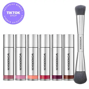 Wonderskin Wonder Blading All-Day Blush Stain Explore Set + Dual-Ended Blush & Contour Brush | All 6 Shades | 12-Hour Longwear Liquid Blush Collection | Transfer-Proof, Buildable & Radiant Finish