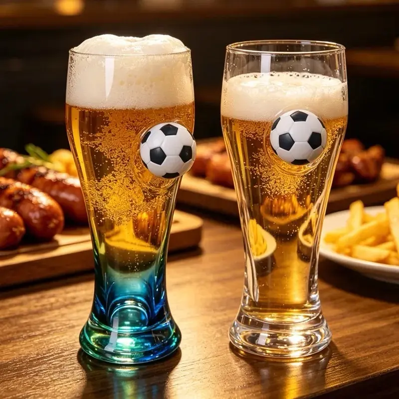 14 oz Soccer Ball Graphic Pilsner Glass Set of 2 - Cup for Adults, Celebration, Birthdays