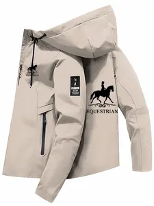 Men's Lightweight Polyester Fashion Hooded Jacket, Girl Riding Horse Print, Front Zipper, Casual Outdoor Spring Summer Coat