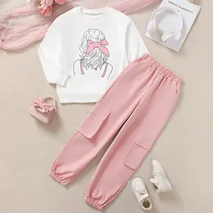 Girls' Printed Long Sleeved Sweatshirt Top Elastic Pantsuit Kid Girls Outfit Set Teen Clothes for 10 Girl Clothes Anime Clothes Outfits Ideas Gift 132407064
