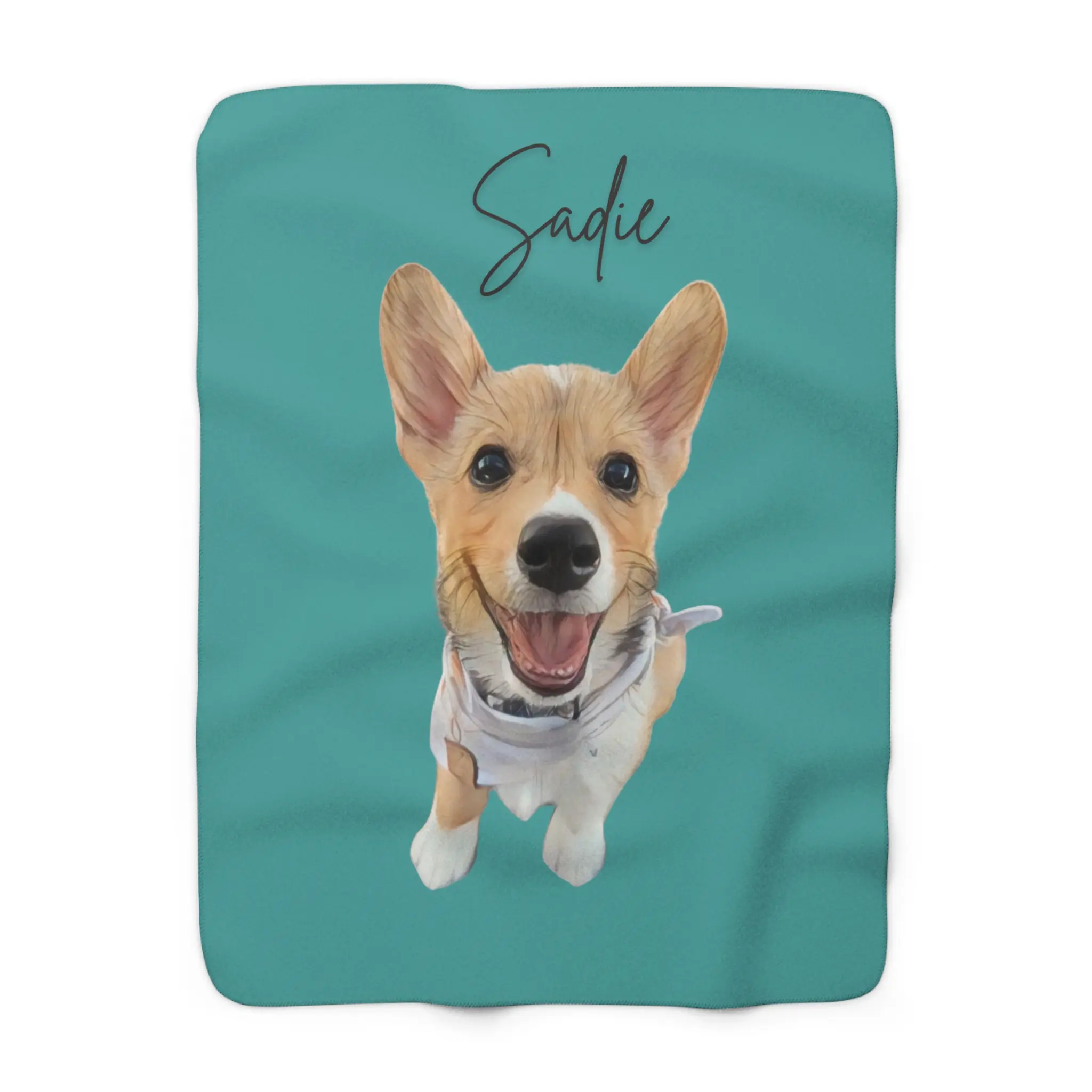Sherpa Fleece Blanket custom portrait of pet, personalized puppy blanket, custom cat blanket