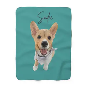 Sherpa Fleece Blanket custom portrait of pet, personalized puppy blanket, custom cat blanket