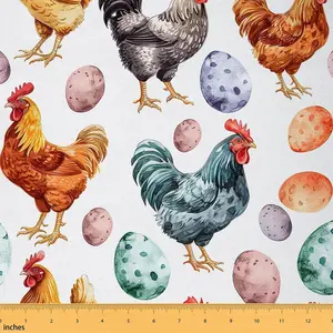 Chicken Fabric By The Yard,1 Yard,Cute Farm Animal Waterproof Fabric,Rustic Farm Chicken Rooster Farmhouse 3D Animals Theme Upholstery Fabric