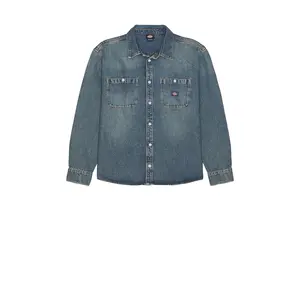 Dickies Mechanic Long Sleeve Denim Shirt in Khaki Tinted Blue
