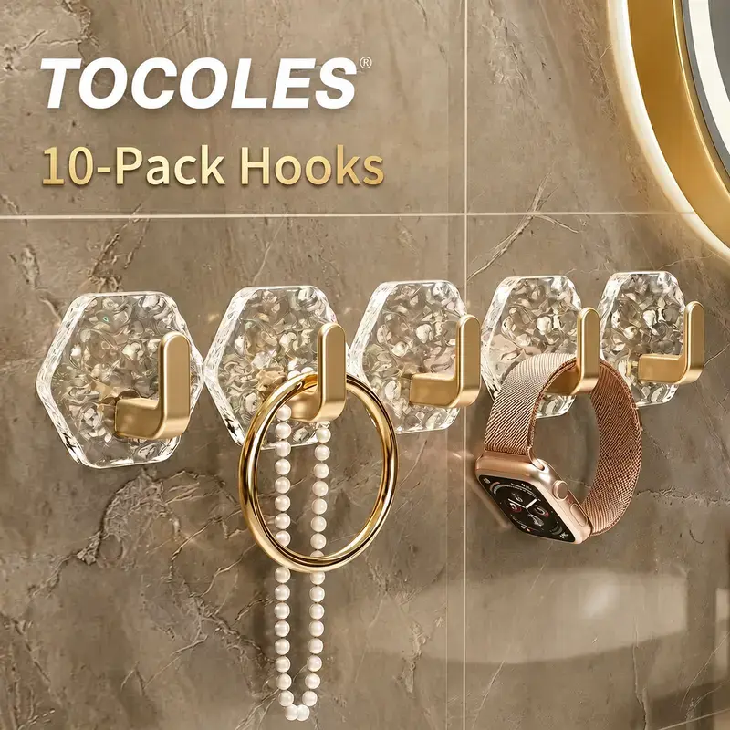 Heavy-Duty Plastic Self-Adhesive Hooks, 10/20-Pack Hexagonal Ripple Sticky Hooks, Waterproof Rustproof for Bathroom, Kitchen, Easy-Install Home Storage Organiser for Keys, Towels, Coats