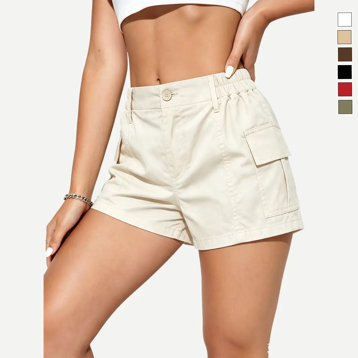 Outdoor polyester women’s cargo shorts, foldable and lightweight, made of polyester that saves space in luggage.Stylish cargo pockets, available in multiple colors, perfect for weekend getaways and summer camping trips.