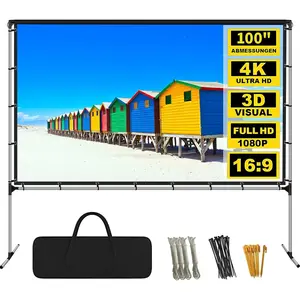 Projector Screen with Stand,100 Inch Outdoor Projector Screen and Stand,Thickened Wrinkle-Free Outdoor Movie Screen and Sturdy Frame for Home Movie Theater