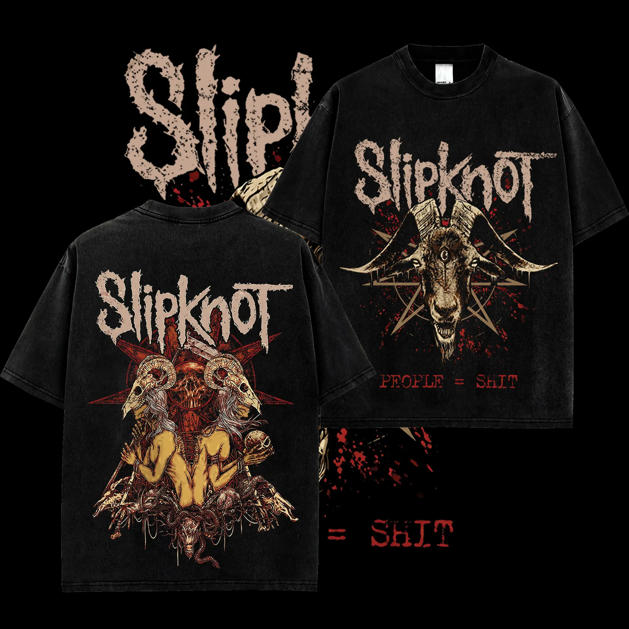 [MetalStyle] Slipknot People = Shit Sigil Retro Unisex 100% Heavyweight Cotton T-Shirt, Acid Washed Hoodie – 100% Heavy Cotton Rock Groove Metal Tee, Groove Metal Rock Band Shirt, Oversized Vintage Tee, Heavy Metal Merch, Gift for Rock Fans