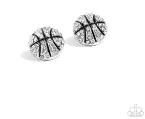 Silver & White Rhinestone Basketball Post-Back Earrings for Women Unisex Sparkling Sports Jewelry