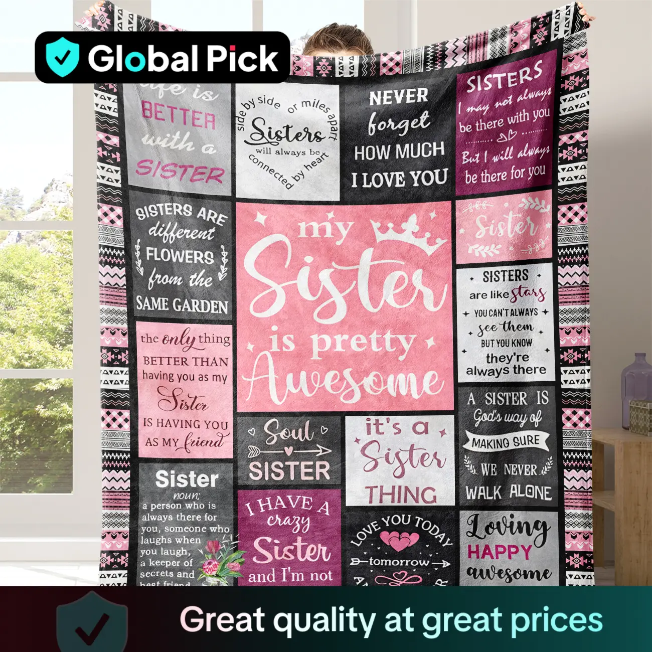 Letter Pattern Blanket with Storage Bag, 1 Count Soft Comfortable Throw Blanket, Warm Napping Blanket for Home Office Travel Camping