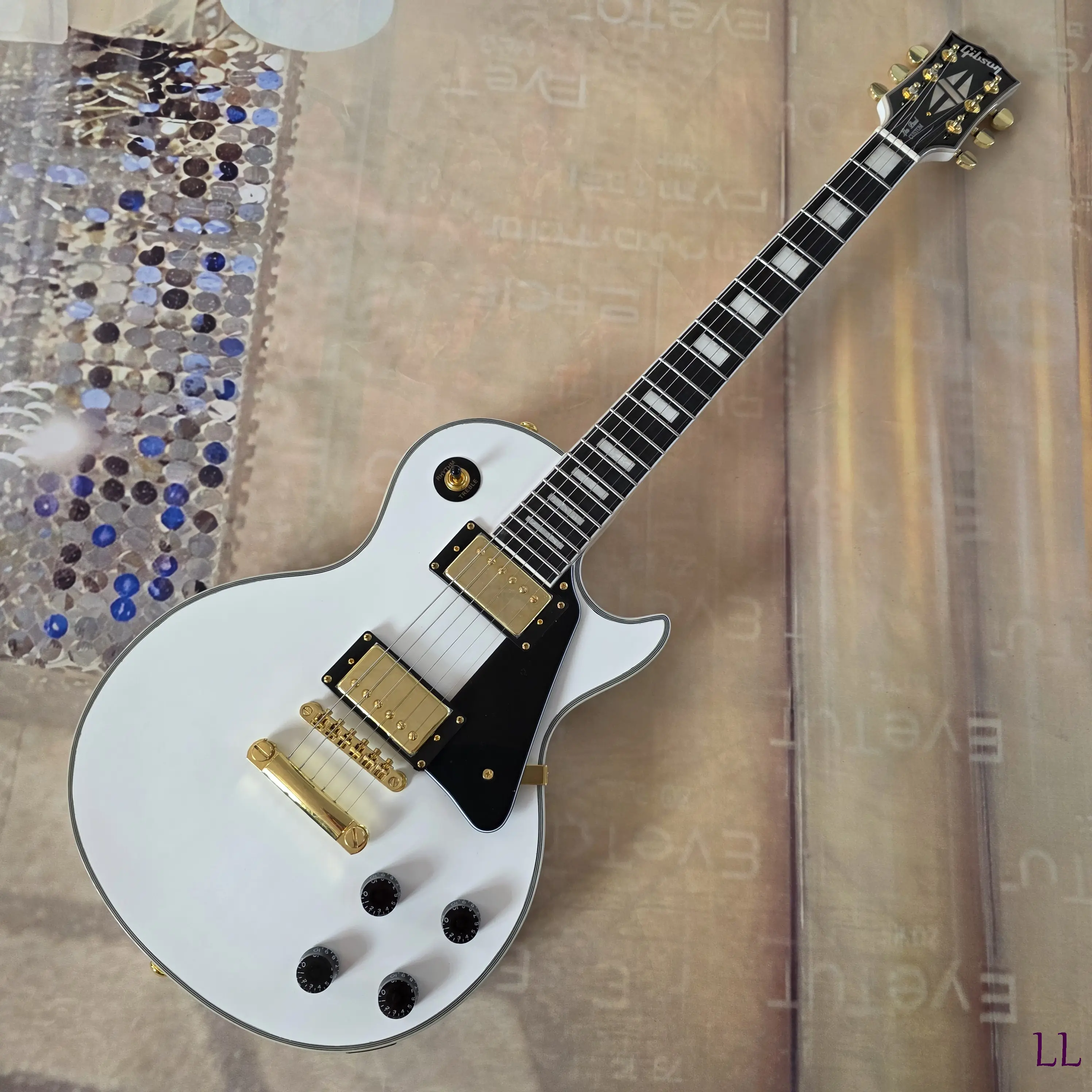 Glossy LP Style Guitar White solid body Gold hardware 22Frets