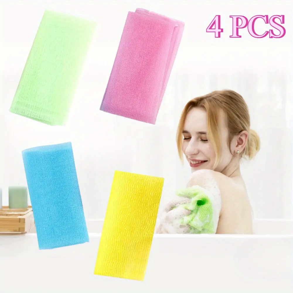 4pcs Nylon Exfoliating Washcloths - Bath Accessories for Shower, Multi-Purpose Washable Quick Dry Skin Health Towels, Exfoliating Body Care Back Scrubber, Multi-Purpose Washable Bath Towels