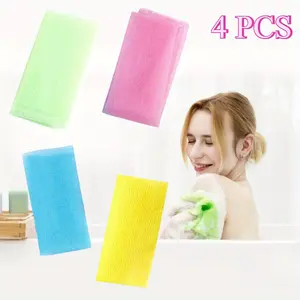 4pcs Exfoliating Washcloth Nylon Bath Wash Cloth Exfoliating Cloth Loofah Towel Beauty Washcloth Sponge Loofah Body Scrub Back Scrubber for Shower