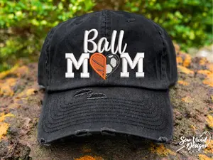 Ball Mom Basketball/Soccer Hat | Distressed Baseball Cap OR Ponytail Hat | Custom Colors | Basketball Mom Gifts | Soccer Mom Ball Cap | Sports Mom Hats