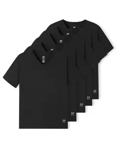 SF SmartFit Men's V-Neck T-Shirts, 5-Pack Undershirt (BLACK)