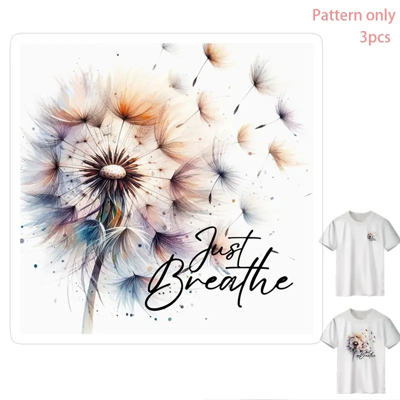 "Just Breathe" DTF Heat Transfer Vinyl Sticker for DIY T-Shirts, Hoodies, Jeans & Bags - Washable, Durable PVC Design, Fashionable Iron-On Decal, Creative Apparel Accessory