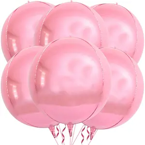6 Pack Pearl Pink 22 Inch 4D Foil Balloons Big 360 Degree Round Sephere Mylar Balloons Mirror Finish Metallic Balloons for Wedding,Birthday,Bachelorette,Shower Decorations Party Supplies