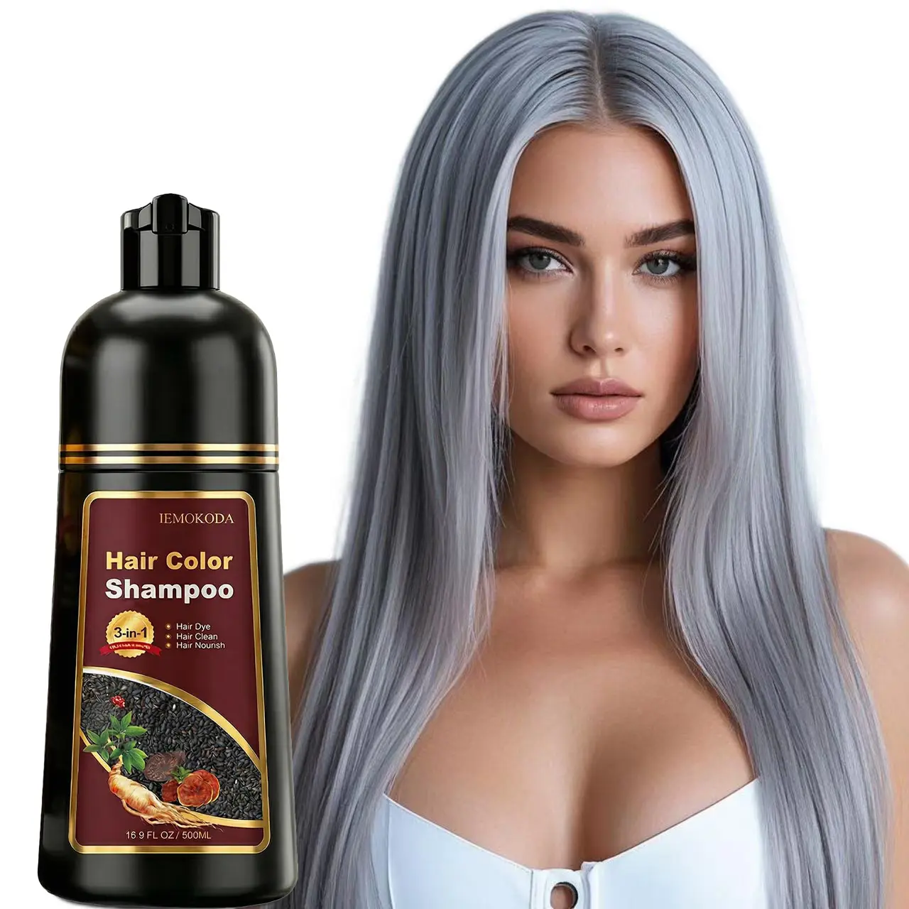 Natural Silver Gray Hair Coloring Shampoo for Men & Women - 3-in-1 Instant natural Formula for Long-Lasting Color in 10-15 Minutes, 16.9 Fl Oz (Silver Gray) Haircare