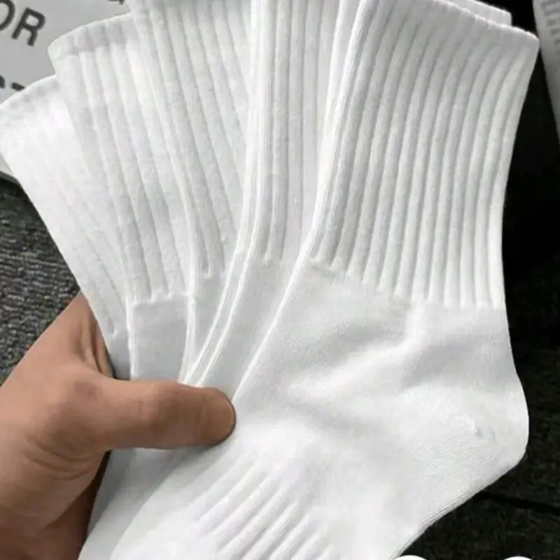 Unisex 5 Pairs Solid Color Mid-Calf Socks, Unisex Fit Socks, Athletic Running Socks, Workout Socks, All-Season Sports Socks for Men and Women, Comfortable and Durable Socks, Sporty Socks, Sports Socks Set
