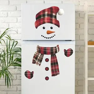 Christmas Snowman Refrigerator Sticker, Self-Adhesive PVC Wall Decal, Cartoon Pattern, Irregular Shape, Home Kitchen Decor, 14+ Ages