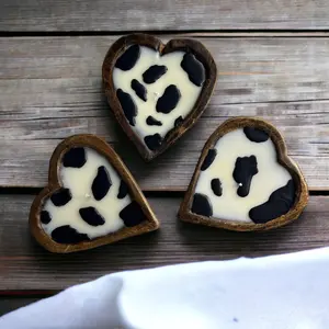 Heart Cow Print Dough Bowl Candle