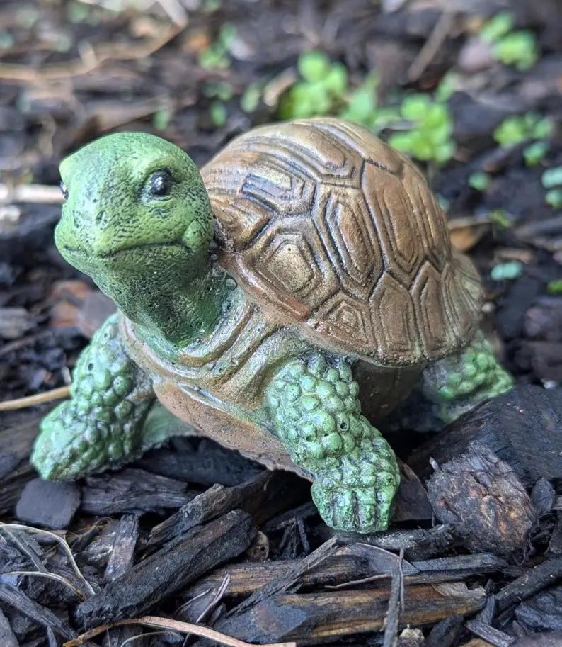 Painted Concrete Turtle Statue Tortoise Garden Figurine Cement Reptile Decor Box Turtle Collectable Gift Detailed Mini Turtle Knick Knack