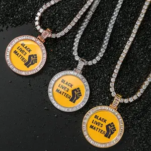 Circle Chain Picture Photo Chain Pendant Hip Hop Cubic Zirconia Jewelry Memorial Chains for Unisex Men Women Daily Wear Decor