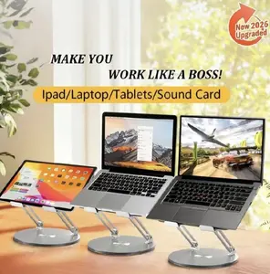 360° Rotating Laptop Stand - Adjustable Foldable Aluminum Laptop Stand, 2-in-1 Multifunctional Laptop Stand Hub for Graming Laptop & Mobile stand, Gray