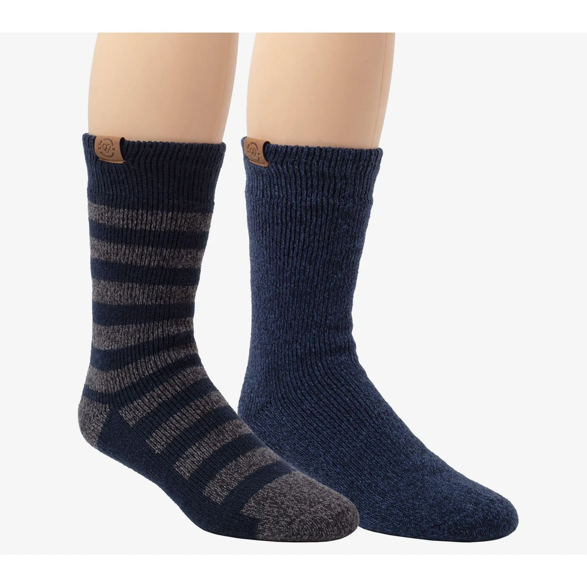 Dearfoams Men's 2 Pair Pack Rugby + Solid Heat Socks