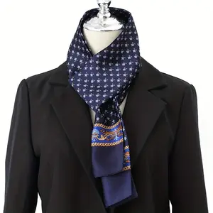 Men'S 100% Polyester Scarf - Elegant Navy & Golden/RedRedRedRed/, /