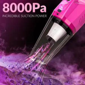 Cleaning Kit, Car Vacuum Detailing Kit Interior with High Power Handheld Vacuum, Including 7Pcs Detailing Brush Set, Windshield Cleaner, Pink Car Accessories for Women