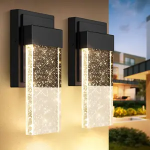 2 Packs Outdoor Wall Light Fixtures with Crystal Bubble Glass, Waterproof Exterior Sconces LED Wall Lanterns, Porch Lights Wall Mounted 10W 3000K Outside Lights for House Front Door Garage Entryway