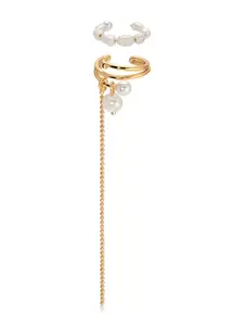 Ettika Pearl Drama Ear Cuff Set - 18K Gold Plated Open Ear Cuff with Freshwater & Acrylic Pearls for Enhanced Sound Quality
