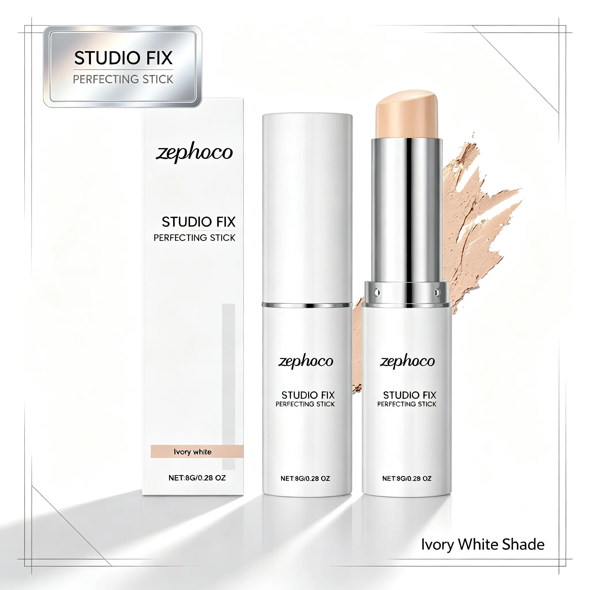 Cream Foundation Stick Ivory White, Long Lasting Full Coverage Concealer Foundation Stick, Portable Oil Control Blur Blemish Makeup Stick 8g