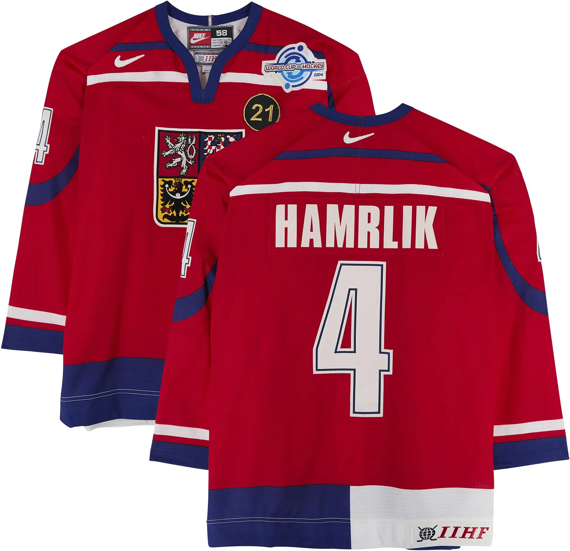 Roman Hamrlik Team Czech Republic Game-Used #4 Red Jersey vs. Team Germany on September 3, 2004 - Fanatics Authentic Certified